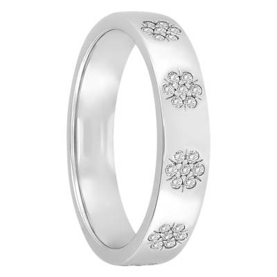 Alliance Parsemée Cinq Fleurs en Or Blanc Palladié 375 - Alliantine