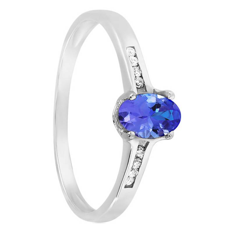 Aurora 750/1000 White Gold Tanzanite and Diamond Halo Ring - Aurora