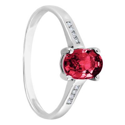 750/1000 White Gold & Diamond Accompanied Solitaire Ring with 1.06 ct Ruby & 0.06 ct Diamonds - Aurora