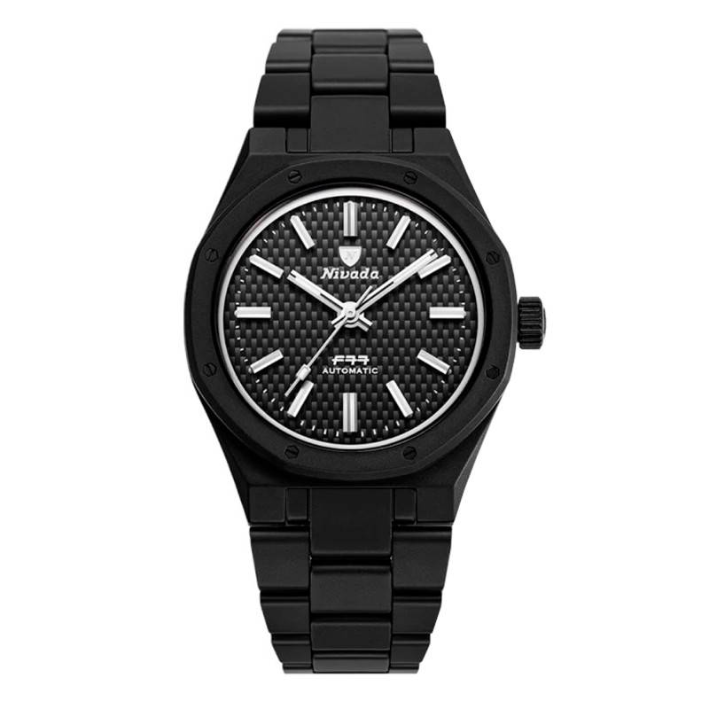 F77 Ceramic Black Braided Dial Watch 68004A77 - Nivada Grenchen
