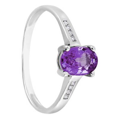 Bague, Or Blanc 750, Améthyste & Diamants - Aurora