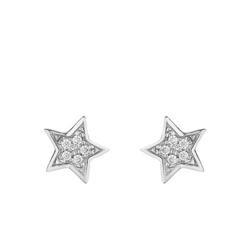 White Gold 750/1000 & Cubic Zirconia Star Stud Earrings - Bambins