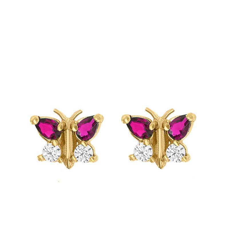 375/1000 Yellow Gold, Cubic Zirconia & Ruby Butterfly Earrings - Bambins
