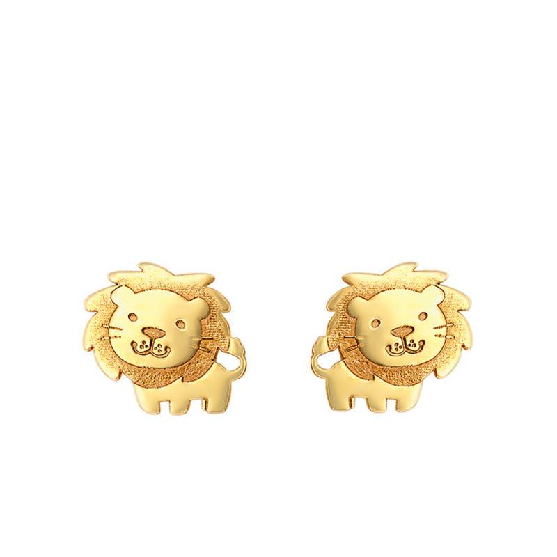 375/1000 Yellow Gold Lion Stud Earrings - Bambins