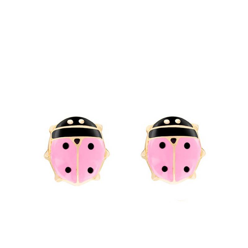 Yellow Gold Pink Ladybug Stud Earrings - Bambins
