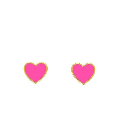 Pink Heart Stud Earrings in 375/1000 Yellow Gold - Bambins