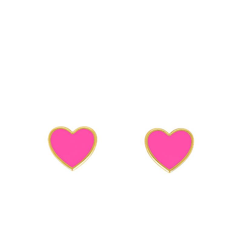 Pink Heart Stud Earrings in 375/1000 Yellow Gold - Bambins