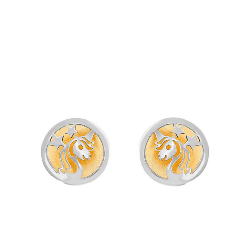 White and Yellow 375/1000 Gold Unicorn Stud Earrings - Bambins