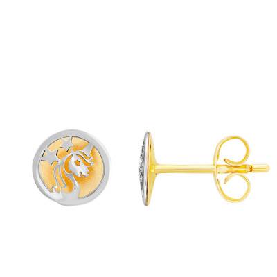 White and Yellow 375/1000 Gold Unicorn Stud Earrings - Bambins