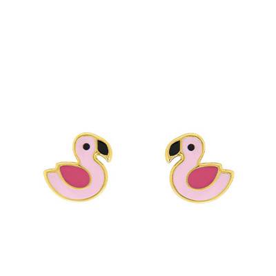 Pink Flamingo Kids Stud Earrings in 375/1000 Yellow Gold - Bambins