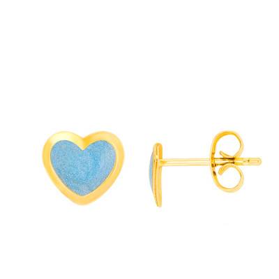 Boucles d'oreilles cœur bleues, Or Jaune 375 - Bambins