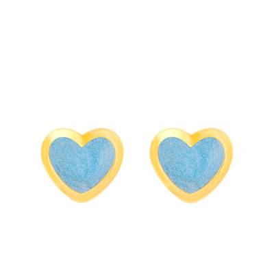 Blue Yellow Gold 375/1000 Heart Stud Earrings - Bambins
