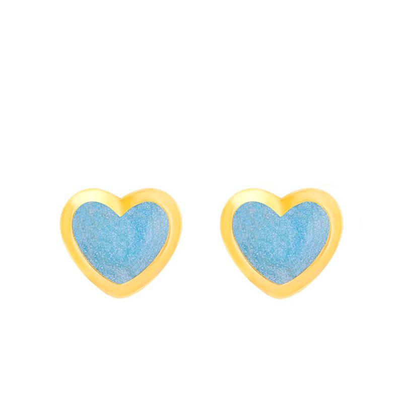 Blue Yellow Gold 375/1000 Heart Stud Earrings - Bambins