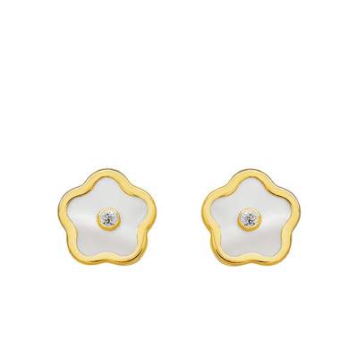 Yellow Gold & Pearl Flower Earrings - Bambins