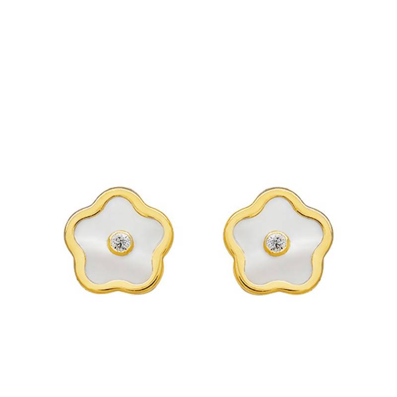 Yellow Gold & Pearl Flower Earrings - Bambins