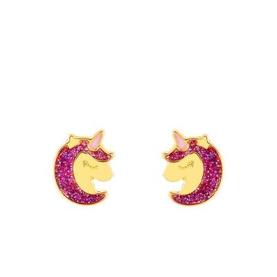 18K Yellow Gold Unicorn Head Stud Earrings - Bambins