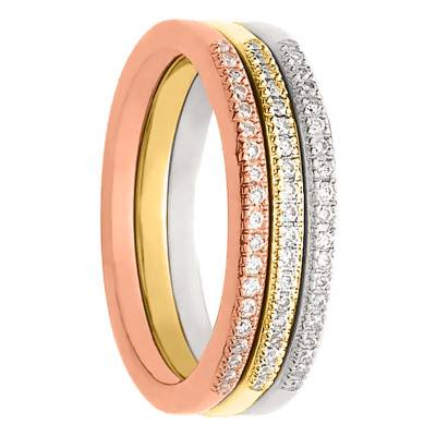 Alliances Demi-Jonc Standard Anneaux Précieux en 3 Ors 750 & Diamants 0,25 ct - Amore