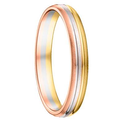 Volga Half-Domed Comfort Wedding Ring in 3-Tone 750/1000 Gold, Width 3 to 4.50 mm - Fair'Belle
