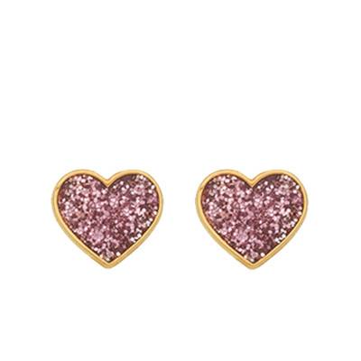 "375/1000 Yellow Gold Glitter Heart Stud Earrings" - Bambins