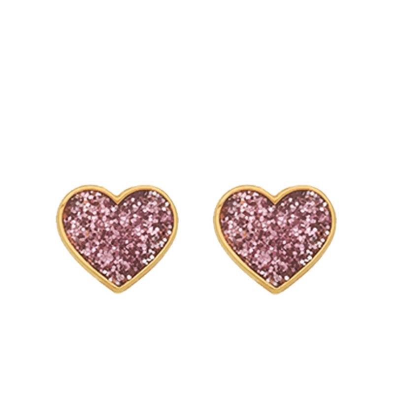 "375/1000 Yellow Gold Glitter Heart Stud Earrings" - Bambins