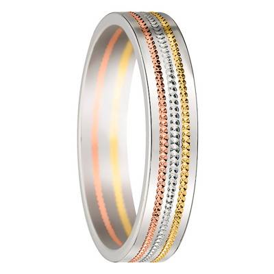 750/1000 3-Color Gold Standard Ribbon Gange Beaded Wedding Ring, 4.50 mm Wide - Fair'Belle