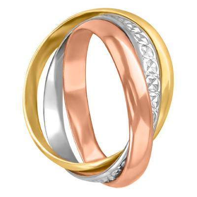 3-Color 750/1000 Gold Standard Half-Round 3-Ring Wedding Ring, Width 3 mm - Ponce