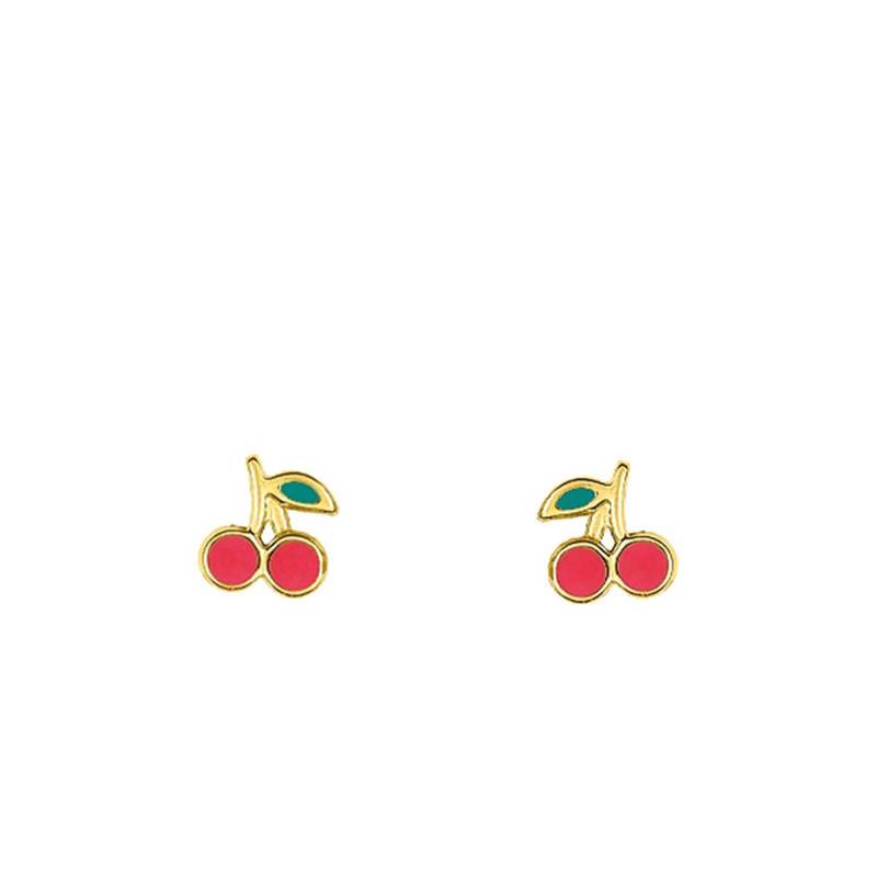 375/1000 Yellow Gold Cherry Stud Earrings - Bambins