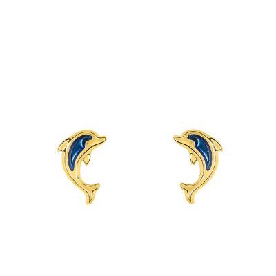 "Dolphin Noir Earrings in 375/1000 Yellow Gold" - Bambins