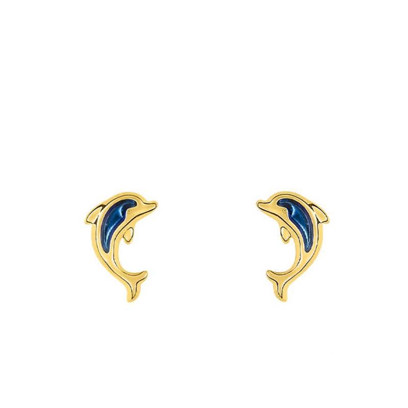 "Dolphin Noir Earrings in 375/1000 Yellow Gold" - Bambins