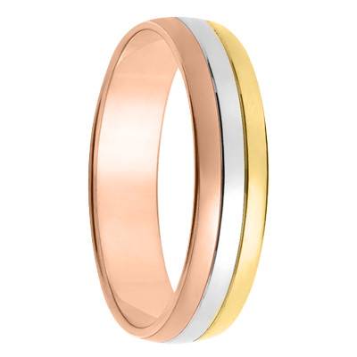 Jamanoba Semi-Domed Standard 375/1000 3-Tone Gold Wedding Ring, 3 mm Width - Maison Girard