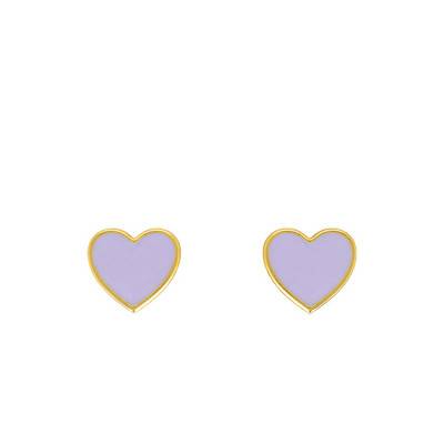 Yellow Gold 375 Violet Heart Stud Earrings - Bambins