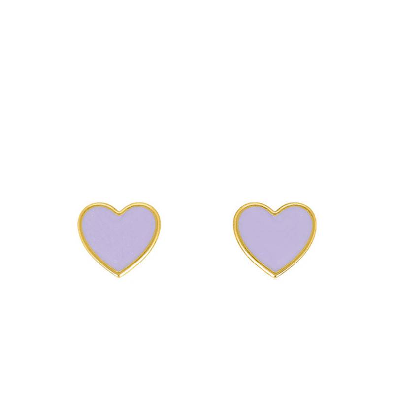 Yellow Gold 375 Violet Heart Stud Earrings - Bambins