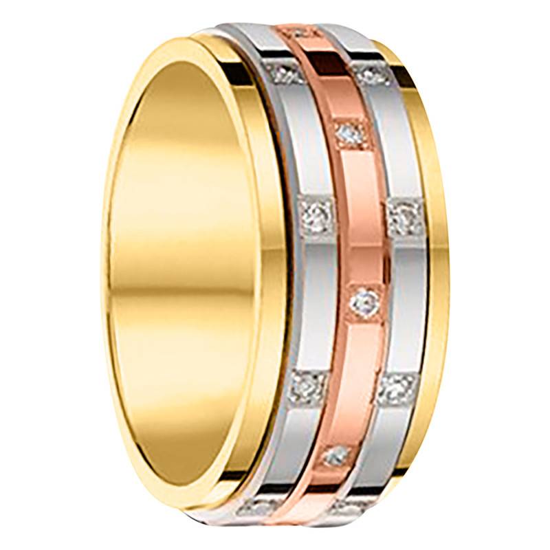 Alliance Ruban Standard Superposée en 3 Ors 750 & Diamants 0,22 ct, Largeur 7,5 mm - Fair'Belle