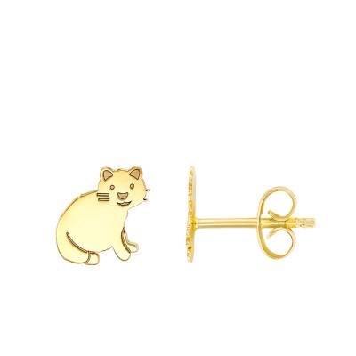 375/1000 Yellow Gold Cat Stud Earrings - Bambins