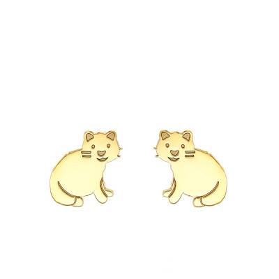 375/1000 Yellow Gold Cat Stud Earrings - Bambins