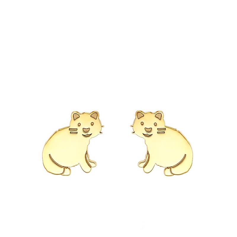 375/1000 Yellow Gold Cat Stud Earrings - Bambins