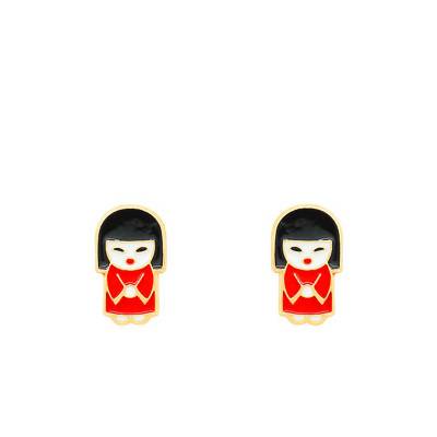 Yellow Gold & Enamel Japanese Stud Earrings - Bambins