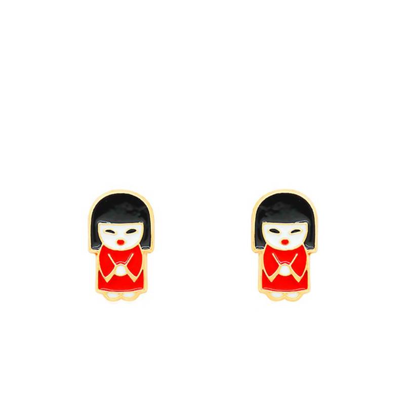 Yellow Gold & Enamel Japanese Stud Earrings - Bambins