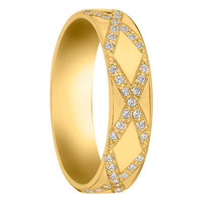 Standard Half-Domed Crossed Half Eternity Band in 750/1000 Yellow Gold & Diamonds, Width 5 mm - Fair'Belle