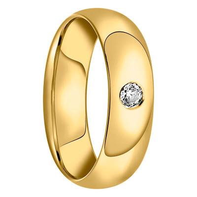 Alliance Demi-Jonc Confort en Or Jaune 750 & Diamant 0,05 ct, Largeur 4 mm - Fair'Belle