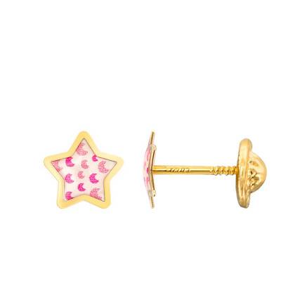 Pink Moon Star Stud Earrings in Yellow Gold - Bambins