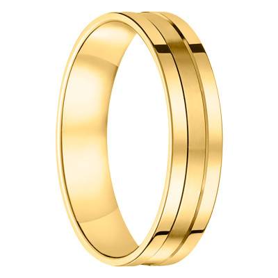 750 Yellow Gold Standard Ribbon Grooved Wedding Ring, Width 5 mm - Fair'Belle