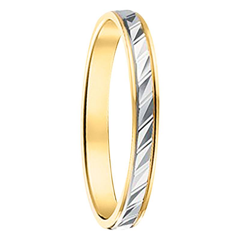 2-Tone 750 Gold Grooved Concave Standard Wedding Ring, Width 2.50 mm - Fair'Belle