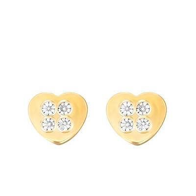 Heart Yellow Gold & Cubic Zirconia Stud Earrings - Bambins