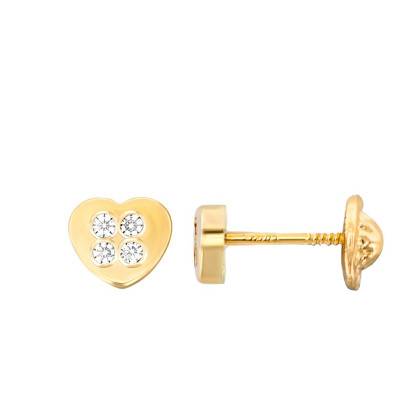 Heart Yellow Gold & Cubic Zirconia Stud Earrings - Bambins