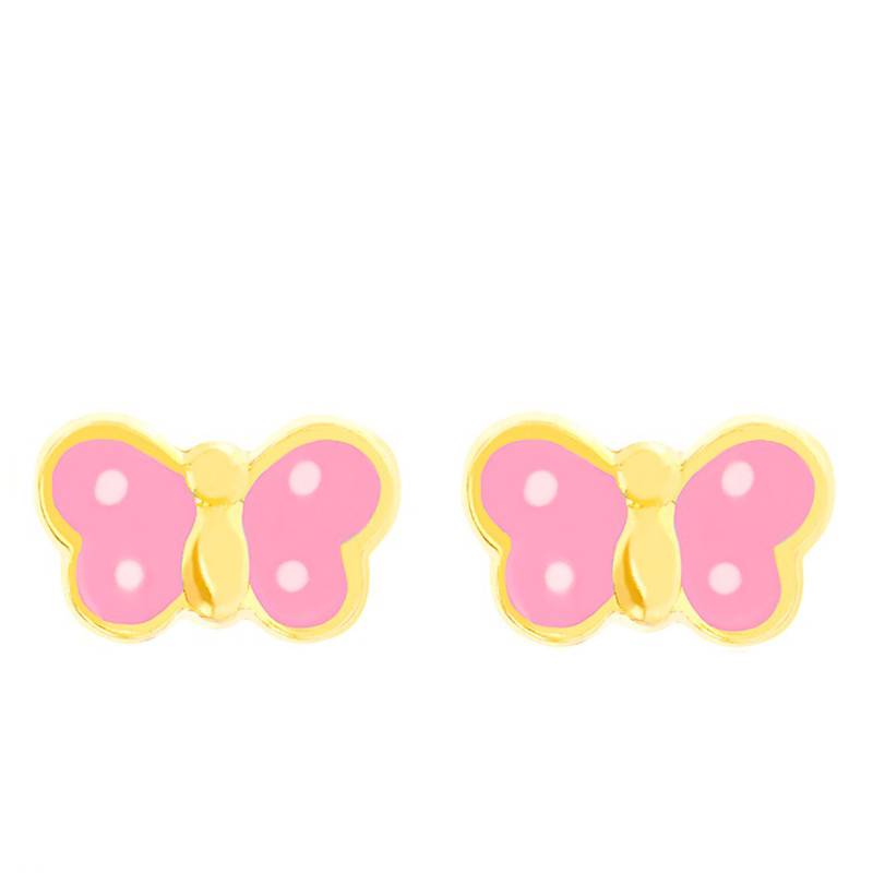 Pink Enamel Butterfly Stud Earrings in Yellow Gold - Bambins