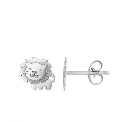 375/1000 White Gold Lion Stud Earrings - Bambins