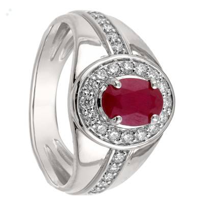 750 White Gold Baroque Solitaire Ring with 0.32 ct Diamonds and 1 ct Burmese Ruby - Divine