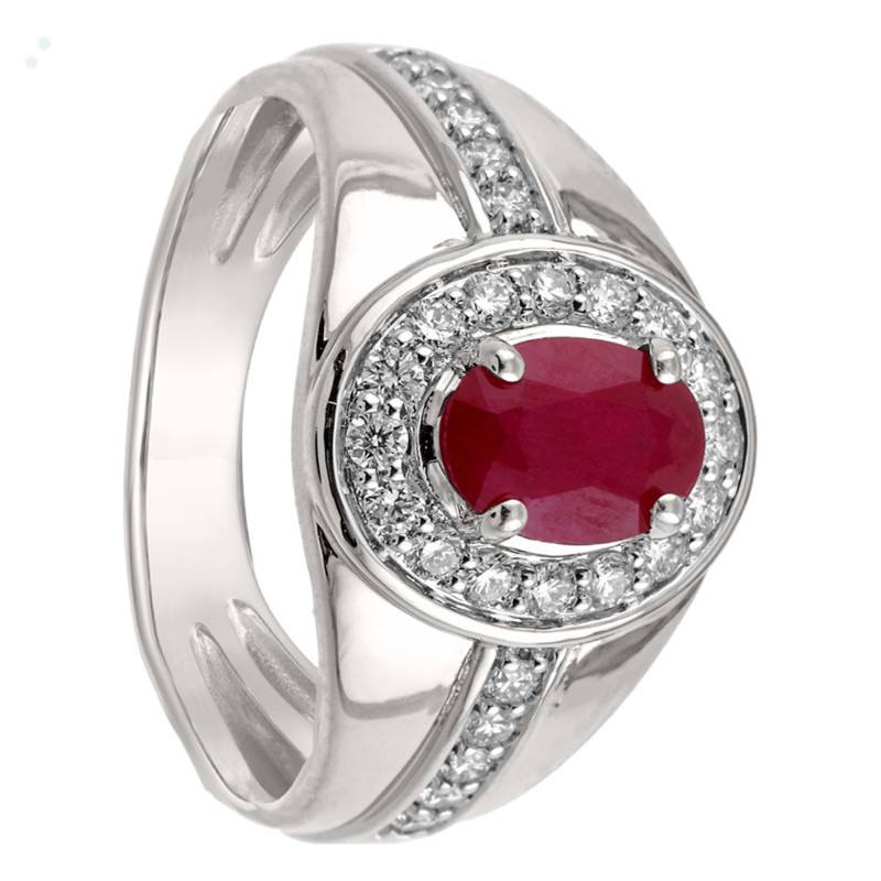 750 White Gold Baroque Solitaire Ring with 0.32 ct Diamonds and 1 ct Burmese Ruby - Divine
