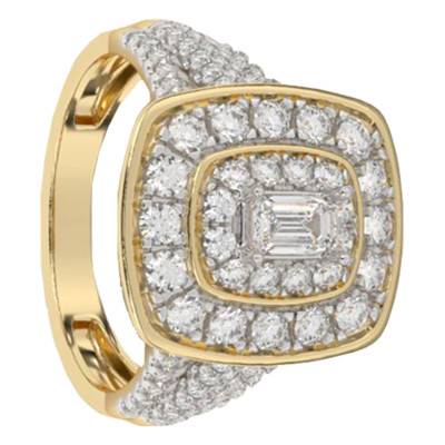 Bague Diamant Central Emeraude 0,30 ct HSI1 & Diamants en Or Jaune 750 Rhodié - Divine